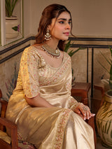 Beige tissue silk women saree with graceful embroidery