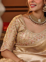 Beige tissue silk women saree with graceful embroidery
