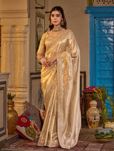 Beige tissue silk women saree with graceful embroidery