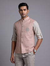 Dark peach artisanal bead embroidered men waistcoat