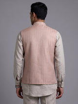 Dark peach artisanal bead embroidered men waistcoat