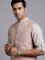 Dark peach artisanal bead embroidered men waistcoat