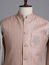 Dark peach artisanal bead embroidered men waistcoat