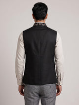Black regal zardosi embroidered men waistcoat