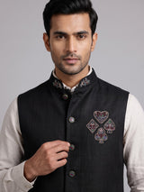 Black regal zardosi embroidered men waistcoat