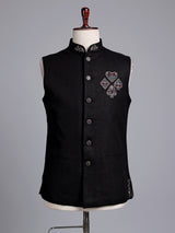 Black regal zardosi embroidered men waistcoat