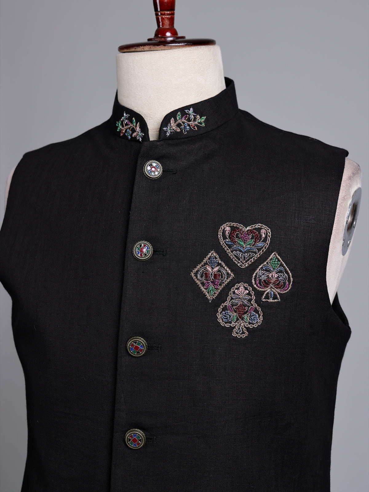 Black regal zardosi embroidered men waistcoat