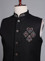 Black regal zardosi embroidered men waistcoat