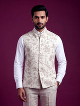 Cream heritage botanical embroidered men waistcoat