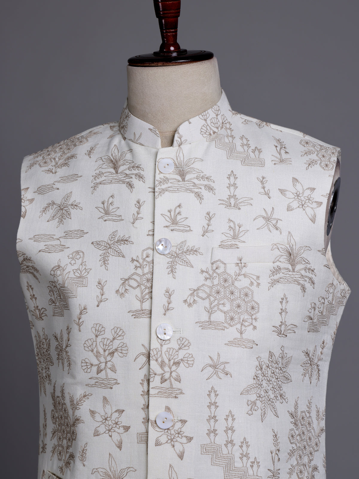 Cream heritage botanical embroidered men waistcoat
