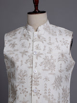 Cream heritage botanical embroidered men waistcoat
