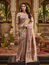 Light purple tissue silk women saree with floral grandeur