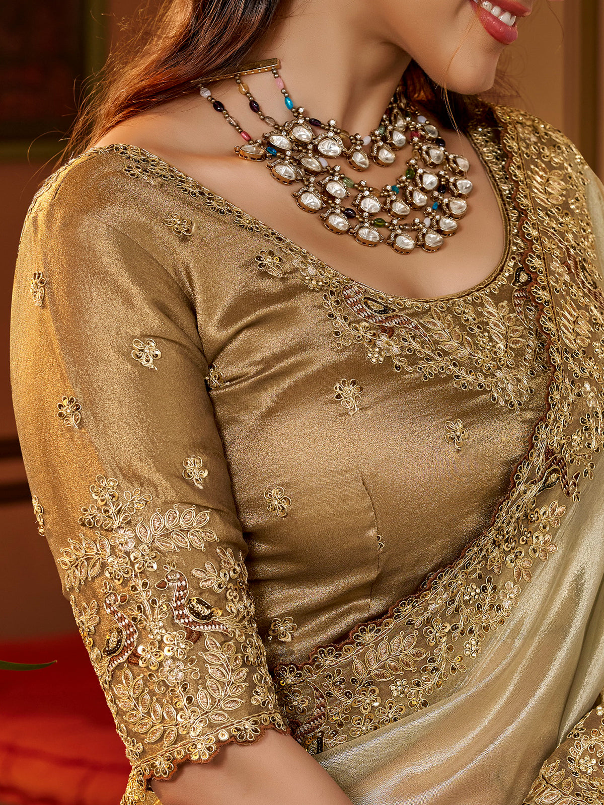 Pale mint silver women saree with floral luxury
