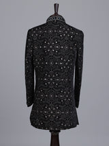 Black boys velvet indowestern set with brootch embellishments
