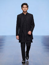 Black boys georgette silk indowestern set with long jacket