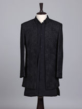 Black boys georgette silk indowestern set with long jacket