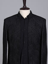 Black boys georgette silk indowestern set with long jacket
