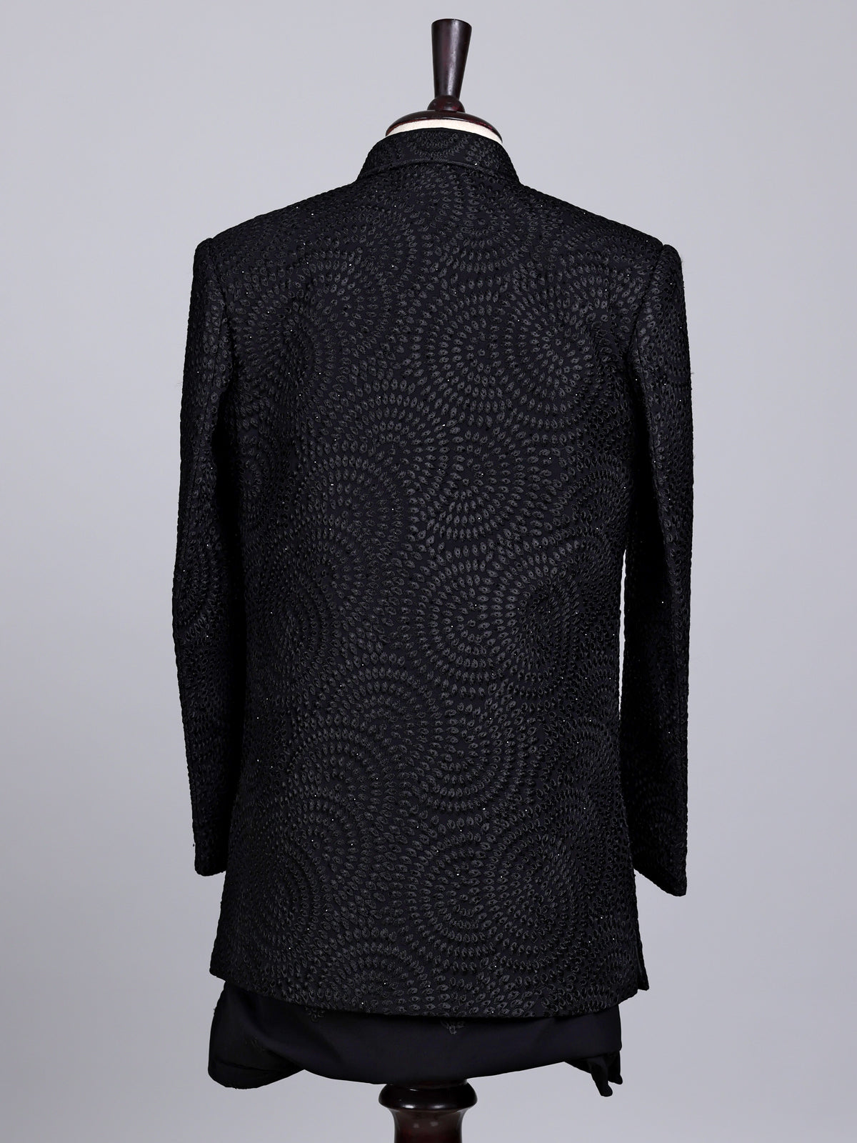 Black boys georgette silk indowestern set with long jacket