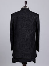 Black boys georgette silk indowestern set with long jacket