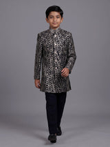 Black boys poly cotton indowestern set with golden threadwork