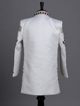White boys terry rayon indowestern set with long jacket style