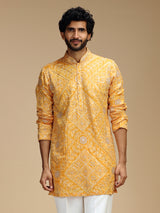 Mustard yellow pure crepe mens kurta suit for haldi
