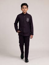 Deep wine boys waistcoat set with embellished chest pocket detailing