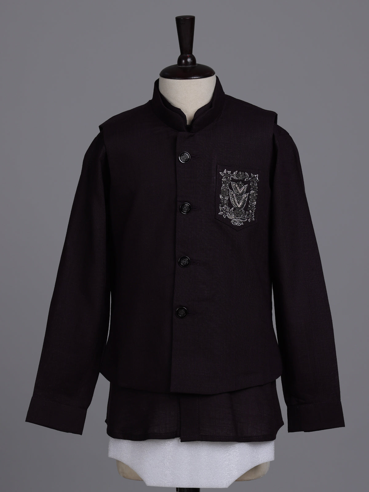 Deep wine boys waistcoat set with embellished chest pocket detailing
