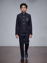 Black boys waistcoat set with embellished chest pocket detailing