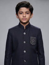 Black boys waistcoat set with embellished chest pocket detailing