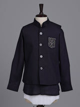 Black boys waistcoat set with embellished chest pocket detailing