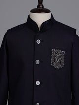 Black boys waistcoat set with embellished chest pocket detailing
