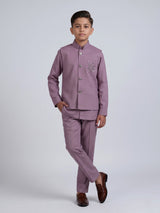 Pink boys waistcoat set with zardosi chest pocket embellishments