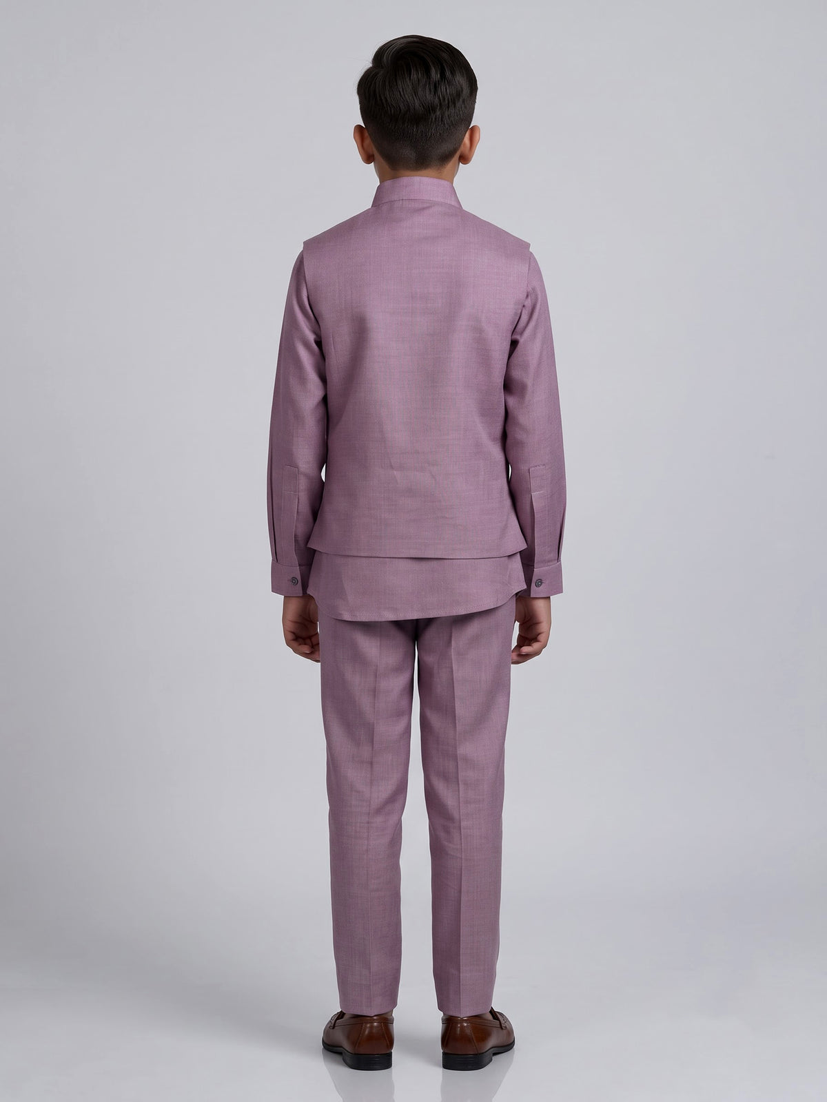 Pink boys waistcoat set with zardosi chest pocket embellishments