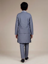 Stone grey boys waistcoat set with floral white threadwork