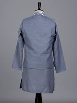 Stone grey boys waistcoat set with floral white threadwork