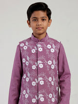 Pink boys waistcoat set with floral white thread detailing