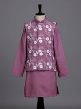 Pink boys waistcoat set with floral white thread detailing
