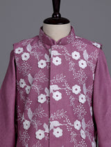 Pink boys waistcoat set with floral white thread detailing