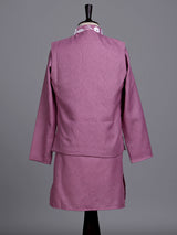 Pink boys waistcoat set with floral white thread detailing
