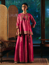 Magenta pink womens sharara suit with Mughal embroidery
