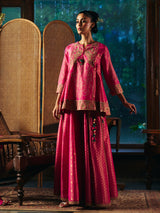 Magenta pink womens sharara suit with Mughal embroidery