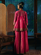 Magenta pink womens sharara suit with Mughal embroidery