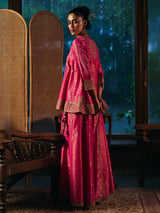 Magenta pink womens sharara suit with Mughal embroidery