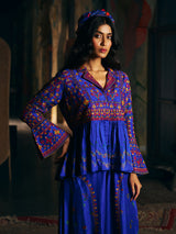 Navy blue womens designer sharara suit with folk embroidery