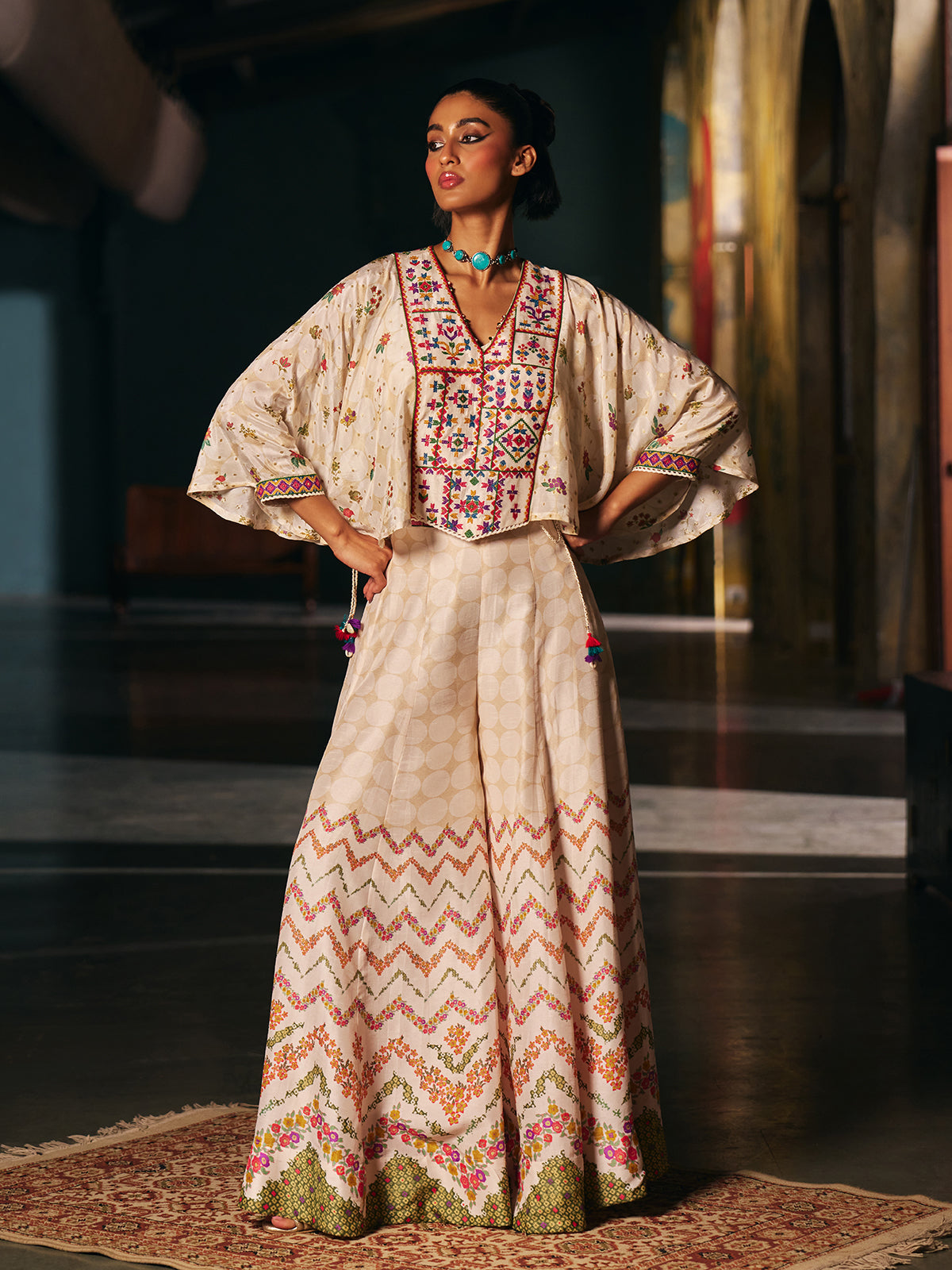 Off white womens indo western fusion suit with sharara