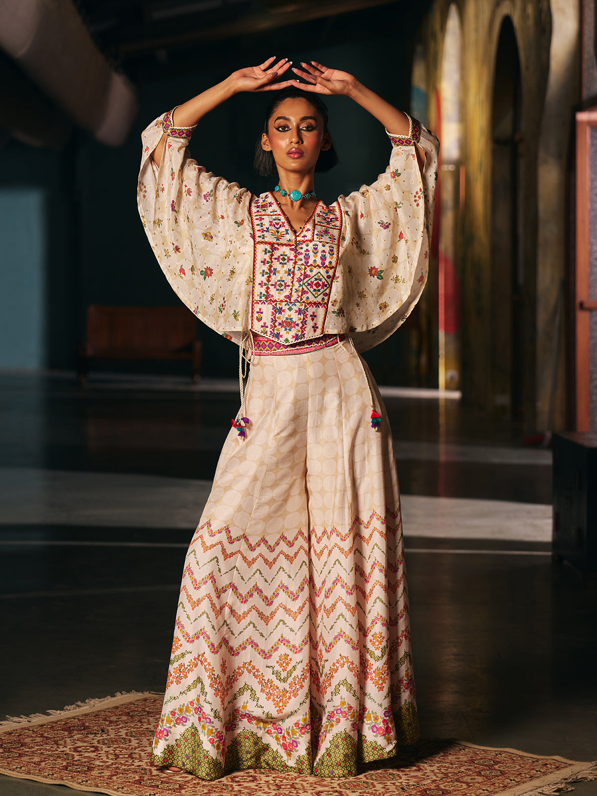 Off white womens indo western fusion suit with sharara