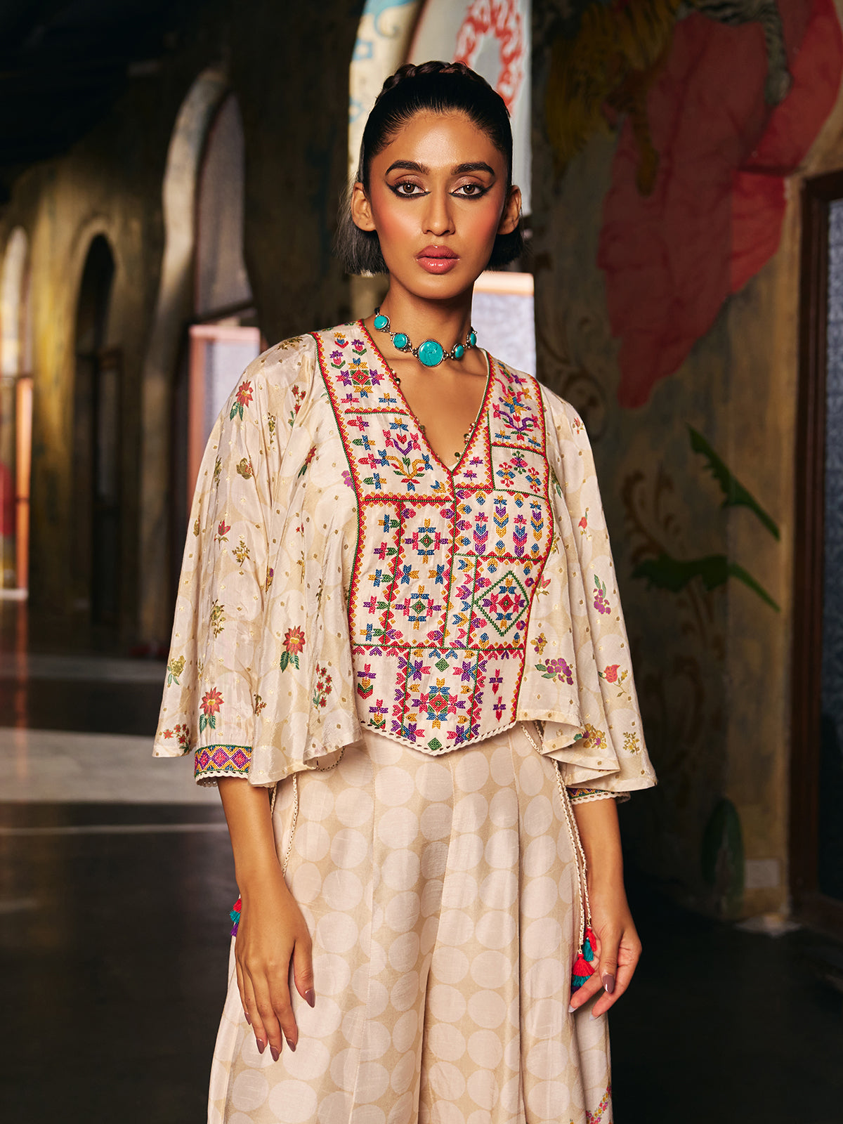 Off white womens indo western fusion suit with sharara