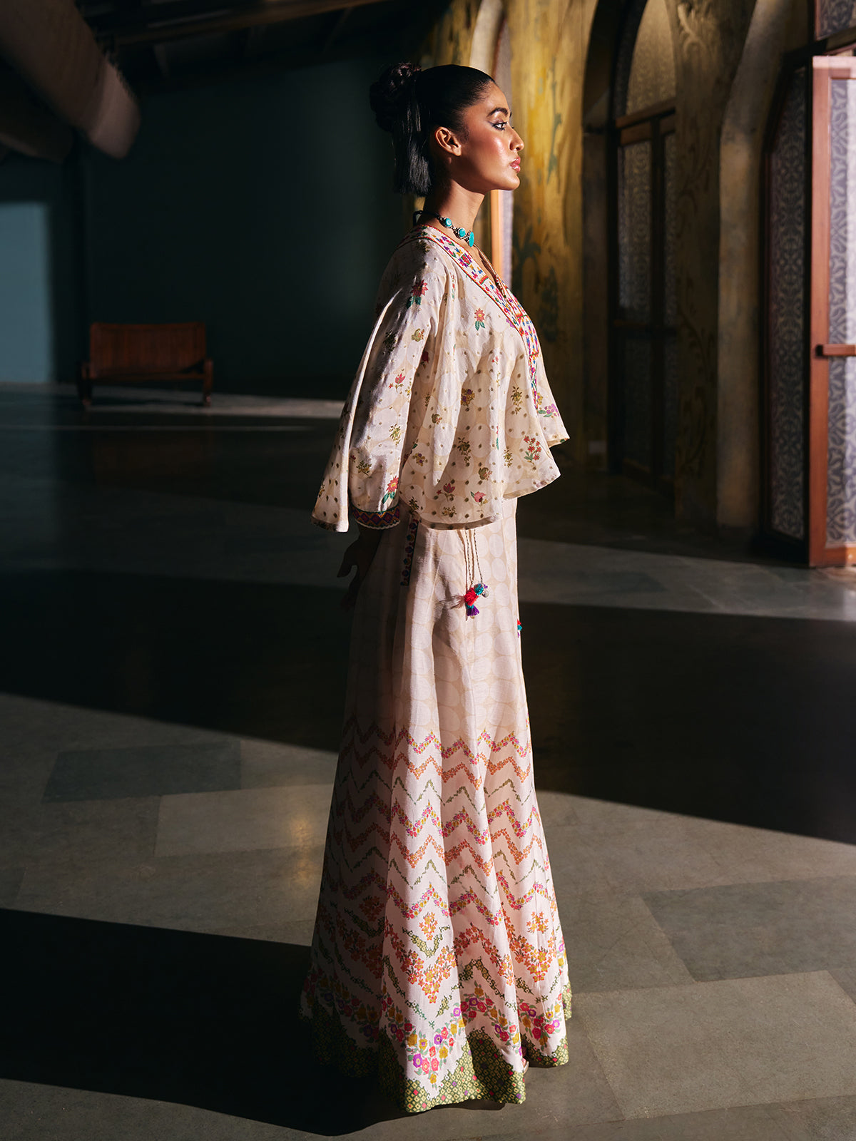Off white womens indo western fusion suit with sharara