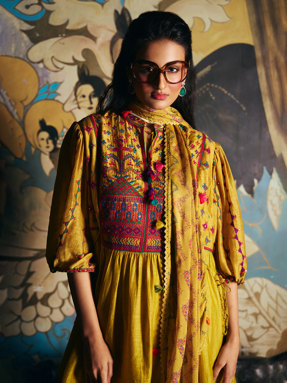 Mustard yellow womens dhoti suit